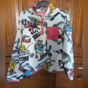 Vintage Disney Women'sfleece Sweater with Cartoon Characters - White and Pink